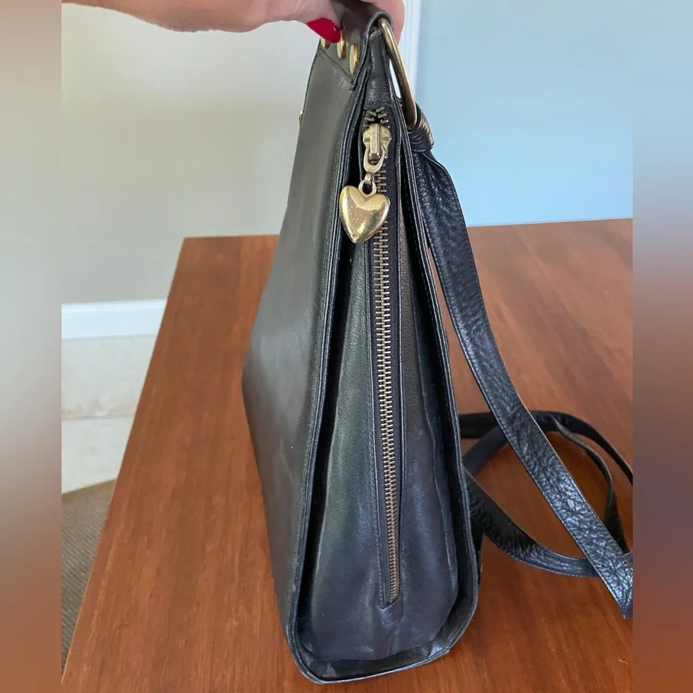 Black hard leather backpack handbag purse /backpack style